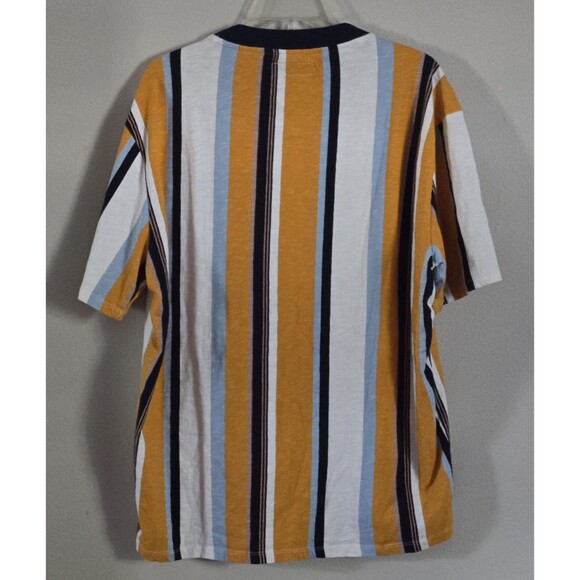 Guess Los Angeles T Shirt Mens Large Mustard Blue White Vertical Stripe Crewneck - Picture 3 of 6
